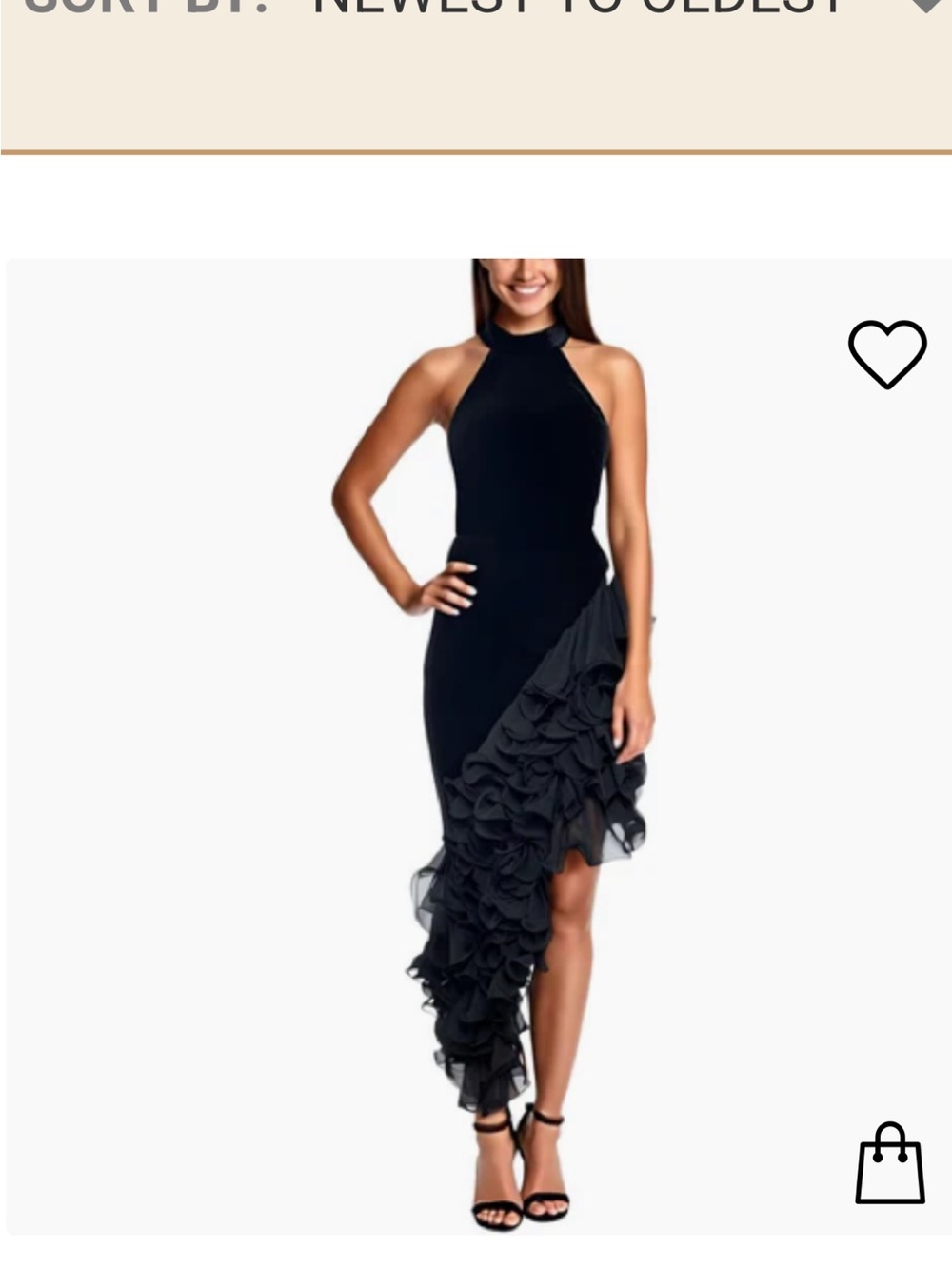 Betsy & Adam Black High-Neck Asymmetric Ruffle Dress